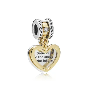 Alloy Heart Charms Pendant Gold Silver Plated Engraved Dreams Are The Seeds Of The Future Inlaid Zirconia Jewelry Accessory For Women
