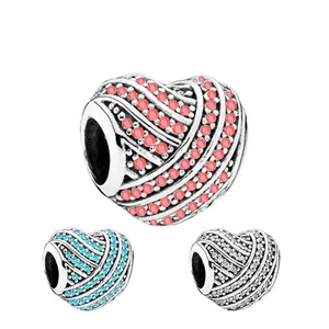 DIY Heart Charms For Pandora Bracelets Alloy Woven Intertwined Heart Beads Pavé Zirconia Romantic Love Heart Jewelry Making Accessories