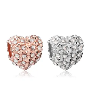 Legering Zirkonia Hart Charm Kraal Voor Armband Ketting Pavezetting Roségoud Verzilverd DIY Sieraden Maken Accessoire