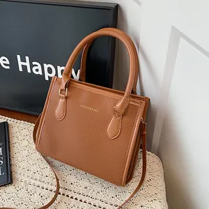 Borsa a Mano da Donna Moda Colore a Contrasto Pelle PU Trama Litchi Borsa a Tracolla Minimalista con Stampa Lettere