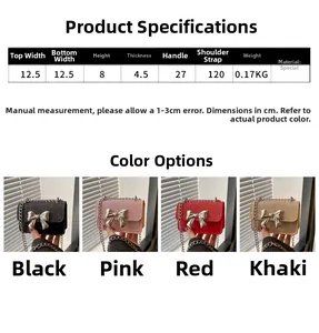 Detailed size chart and multi-color options for bow-knot mini crossbody bag