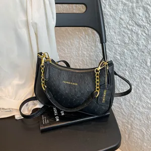 Women Ostrich Texture Underarm Bag Fashion PU Leather Shoulder Bag With Gold Chain Small Hobo Bag Party Purse For Lady
