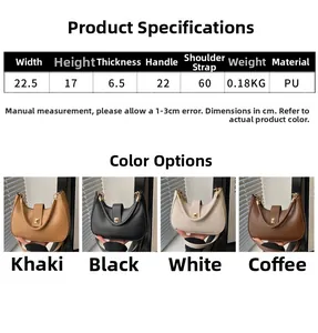 Detailed size parameters and material specifications for this crescent PU leather handbag