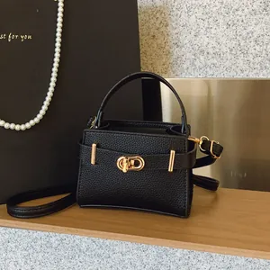 Dames Gekorreld Synthetisch Leer Mini Vierkante Tas Gouden Slot Handvat Schouder Crossbody Tas Met Verstelbare Band