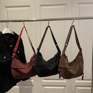 Damen Schultertasche Mit Leopardenmuster Große Kapazität Nylon Tragetasche Mit Geflochtenem Reißverschluss Trendige Hobo Tasche