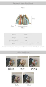 Detailed size chart for the straw bucket bag with colorful chain and pearl charms