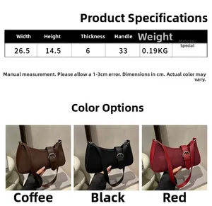 Three minimalist shoulder bags in brown, black, and red with silver metal buckles