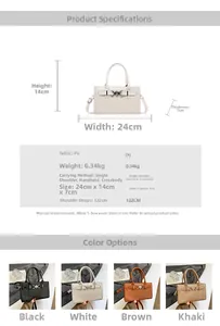 Detailed size specifications and material chart for crocodile pattern shoulder bag