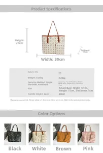 Detailed size chart and multi-color options for stylish printed faux leather tote bag