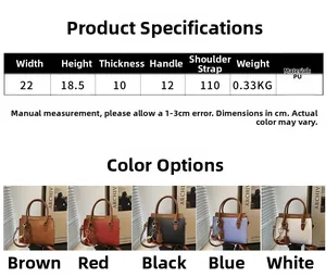 Tableau des tailles et dimensions de ce sac à main élégant en cuir PU pour femmes