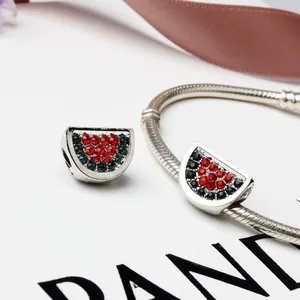 Bracciale a catena serpente in argento con ciondoli anguria e strass rossi lucidi