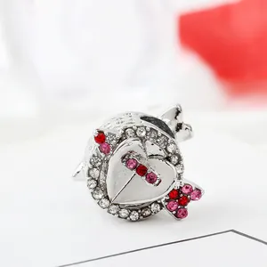 Cupid's arrow and hollow heart bead with red zircons for charm bracelets