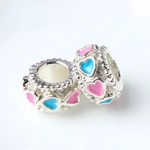 Alloy Heart Enamel Large Hole Spacer Beads Colorful Drip Oil Charms For DIY Bracelet Necklace Jewelry Making Women Accessories
