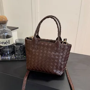 Women Woven Pattern PU Leather Shoulder Bag Retro Large Capacity Boston Bag Minimalist Handbag Crossbody Bag Fashion Gift