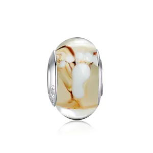 Murano Glass Baby Footprint Charm Bead S925 Sterling Silver Core DIY Jewelry Making Large Hole Bead For Women Bracelet