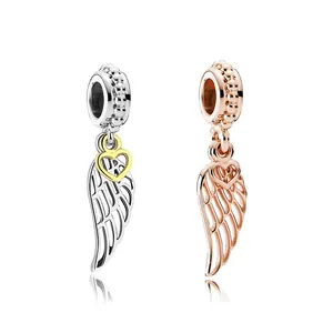 Alloy Angel Wing Heart Charms For DIY Bracelet Necklace Making Hollow Out Feather Pendant Jewelry Findings Accessories For Women