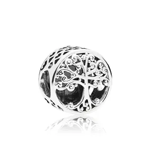 Vintage Alloy Tree Of Life Charm Bead Heart Hollow Design Antique Silver Spacer Charms For DIY Pandora Style Bracelet Necklace Jewelry Making
