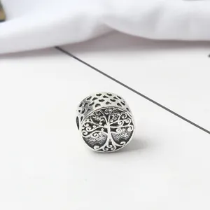 Silver tree of life charm bead with heart-shaped cutouts for DIY jewelry making
