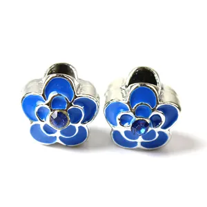 Breloques Pétales de Fleur en Émail Alliage avec Strass Incrustés Perles à Large Trou pour DIY Bracelet Collier Création Bijoux