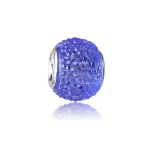Pink resin candy-colored large hole charm bead with sparkling purple crystals for DIY bracelets