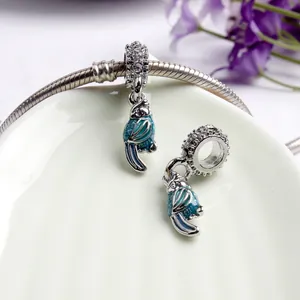 Tropical blue parrot enamel charms with sparkling zircon inlay for DIY charm bracelets