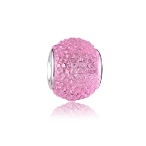 DIY Pave Rhinestone Resin Large Hole Beads Round Spacer Charm For Jewelry Making Women Bracelet Necklace Accessories