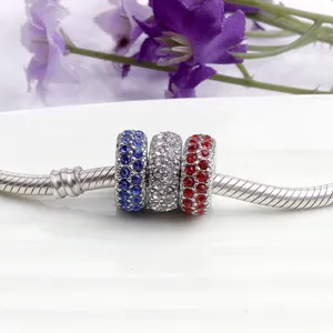 Set bracciale a catena serpente argento con ciondoli in cristallo rosso blu e bianco