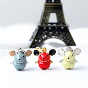 Three cute enamel mouse pendants in red, yellow and blue for DIY jewelry making