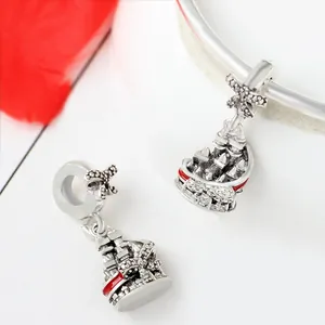 Christmas red castle charm with silver plating and red enamel for snake chain bracelets