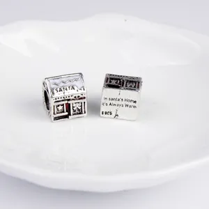 S925 Sterling Silber Weihnachtsanhänger Santa Haus und quadratische Perle für DIY Schmuck