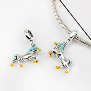 Silver unicorn charms with blue enamel details for DIY beaded bracelets and keychains
