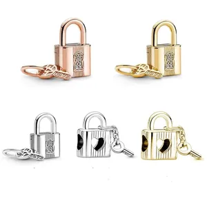 Alloy Padlock And Key Charms Pendants With Rhinestone LOVE Engraved DIY Jewelry Accessories For Women Bracelet Necklace Rose Gold Silver