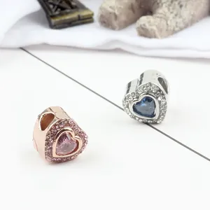Charmantes perles en forme de cœur DIY en or rose et argent avec pavé de cristaux brillants