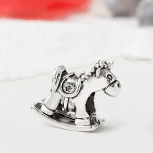 Silver unicorn rocking horse charm bead with star engraving for DIY bracelets