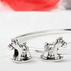 Vintage silver rocking horse open bangle bracelet with detailed star charm carving
