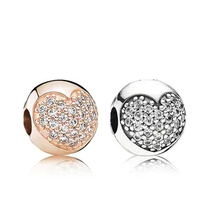 Hartvorm Koper Zirkonia Bedelkraal Voor DIY Armband Maken Pave Zetting Micro Ingelegde Glinsterende Sieraden Benodigdheden Vrouwen