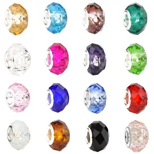 Faceted Crystal Glass Beads With 925 Sterling Silver Core Large Hole DIY Jewelry Charms For Bracelets Women Accessories