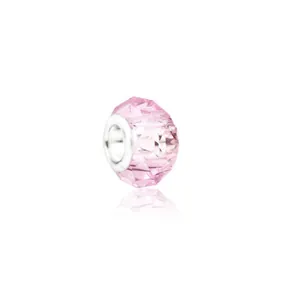 Pink faceted crystal glass bead with silver core for DIY bracelet and necklace