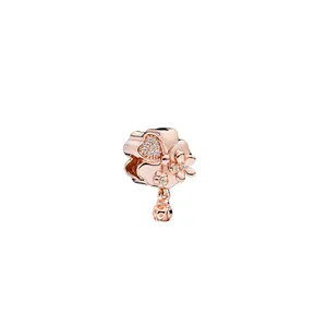 Rose gold daisy flower and ladybug charm bead with sparkling crystals for DIY bracelets