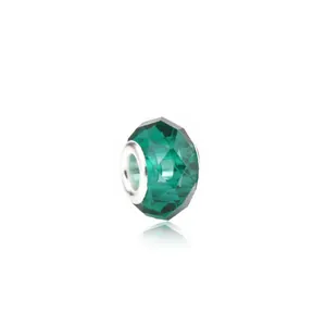 Faceted emerald green crystal bead with silver core for DIY jewelry bracelets