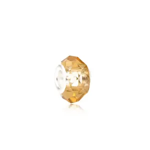 Amber multifaceted crystal glass charm bead with silver core for DIY bracelets