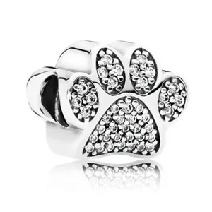 Cuenta de Charm de Aleación con Zirconia Cúbica de Pata de Animal para Joyería DIY Huella de Gato Perro Separador