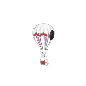 Hot air balloon charm pendant with pink and red enamel for DIY jewelry bracelets