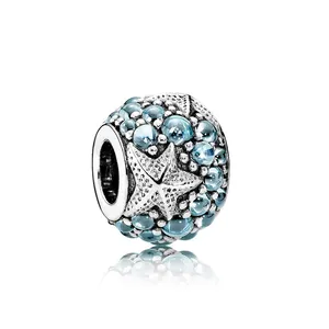 Blue Starfish Alloy Bead Charm With Rhinestone DIY Sea Theme Accessory For Snake Chain Bracelet Jewelry Making
