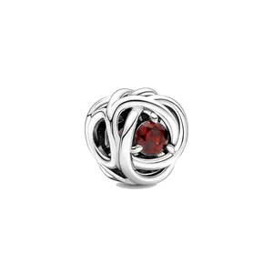 Charm en argent entrelacé avec pierre précieuse rouge pour bracelets DIY