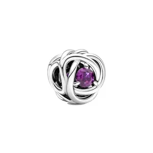 Charme argenté entrelacé avec pierre précieuse violette pour bracelets personnalisés