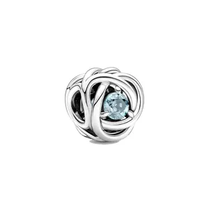 Charme de nœud en argent avec pierre de naissance bleu clair pour bracelets et colliers