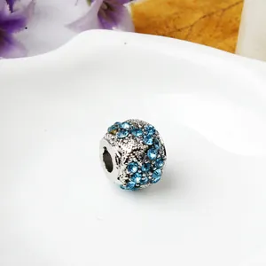 DIY silver charm bead with pavé set blue crystals for bracelets and jewelry