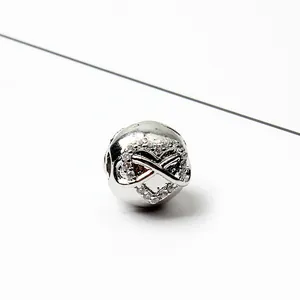 Charm cuore infinito in argento lucido con intarsi in cristallo per bracciali DIY