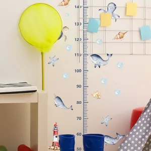 Cartoon ocean theme height growth chart wall sticker with whale and octopus for kids room